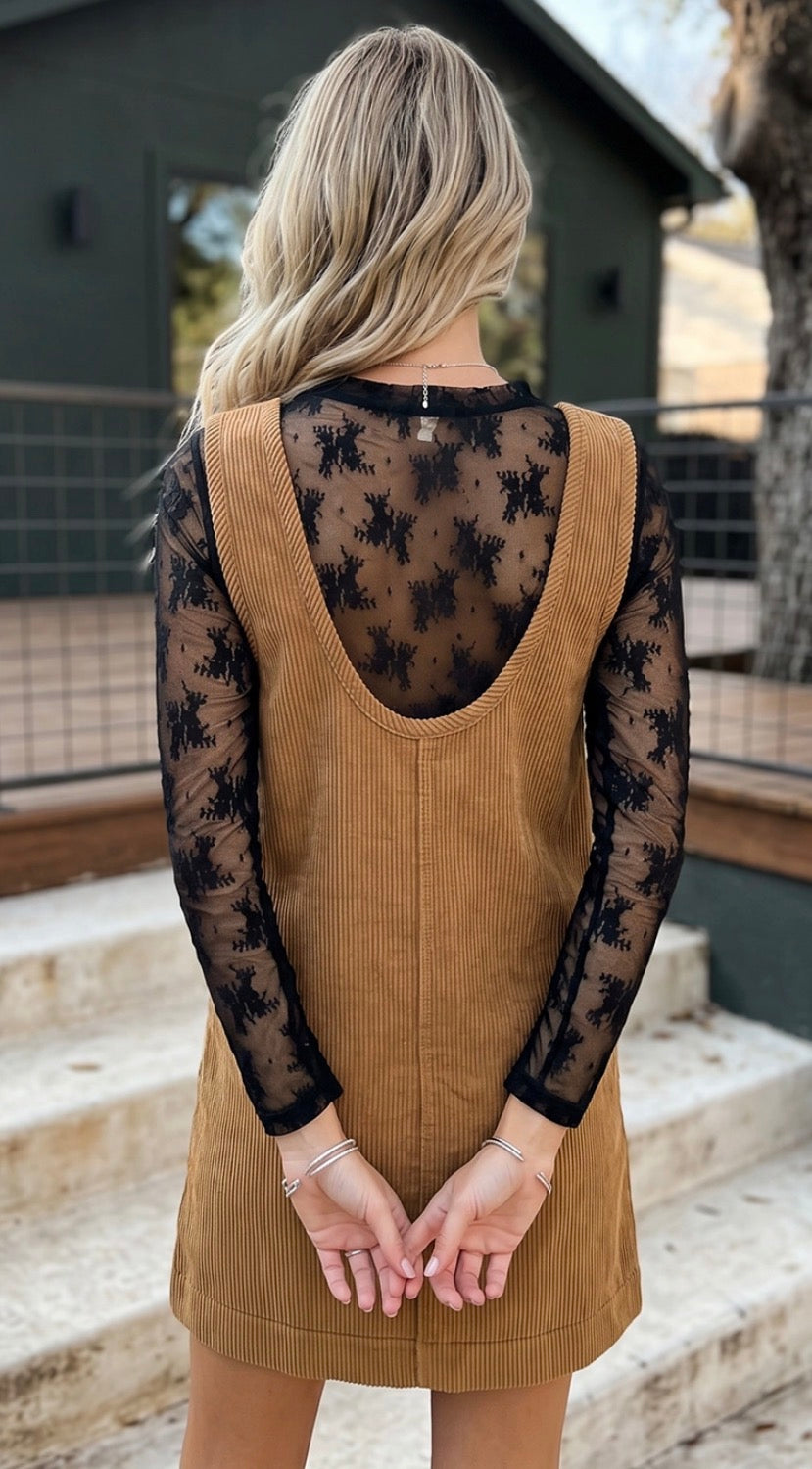 Corduroy Sleeveless Mini Dress with Patched Pockets