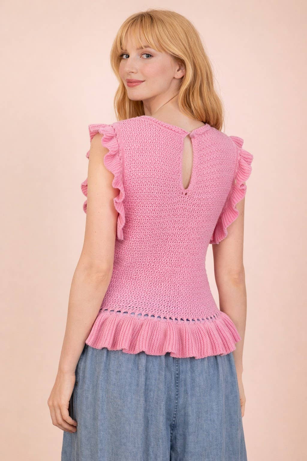 Pink Ruffle Knit Top