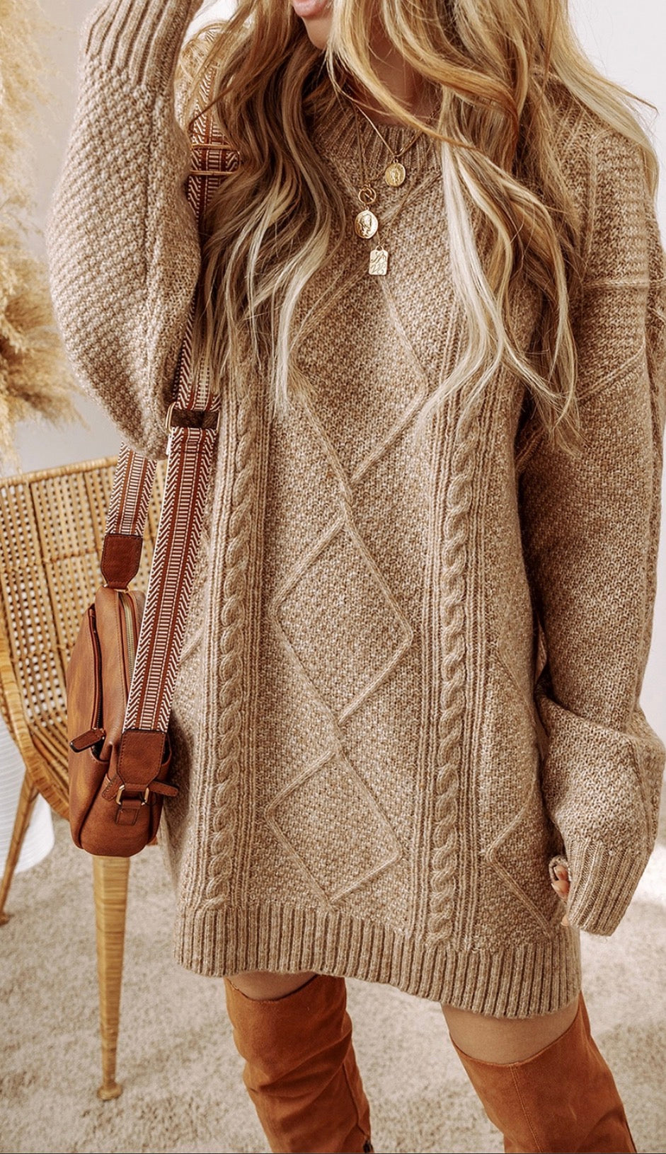 LDC Cable Knit Drop Shoulder Loose Fit Sweater Dress