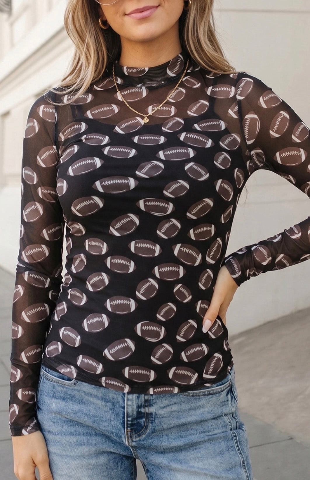 Game Day Rugby Mesh Sheer Long Sleeve Top