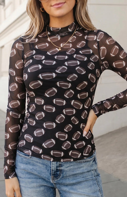 Game Day Rugby Mesh Sheer Long Sleeve Top
