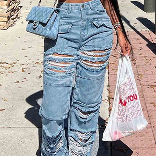 Women’s Wind Hole Raw Hem Jeans