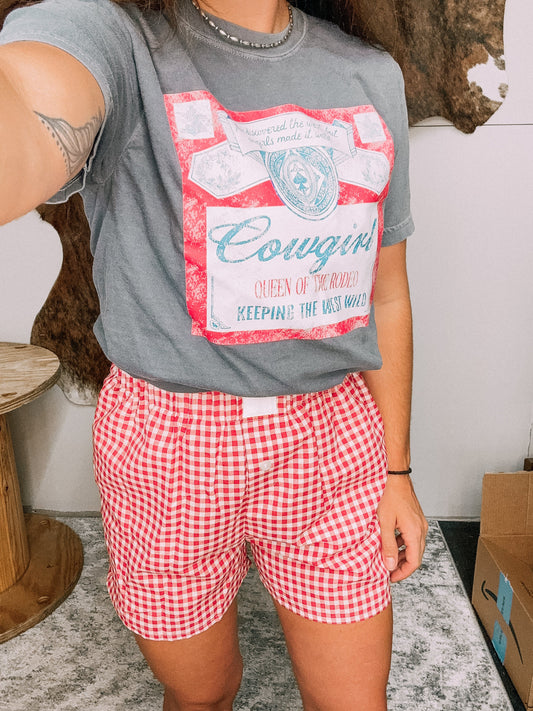 Red Gingham Plaid Shorts