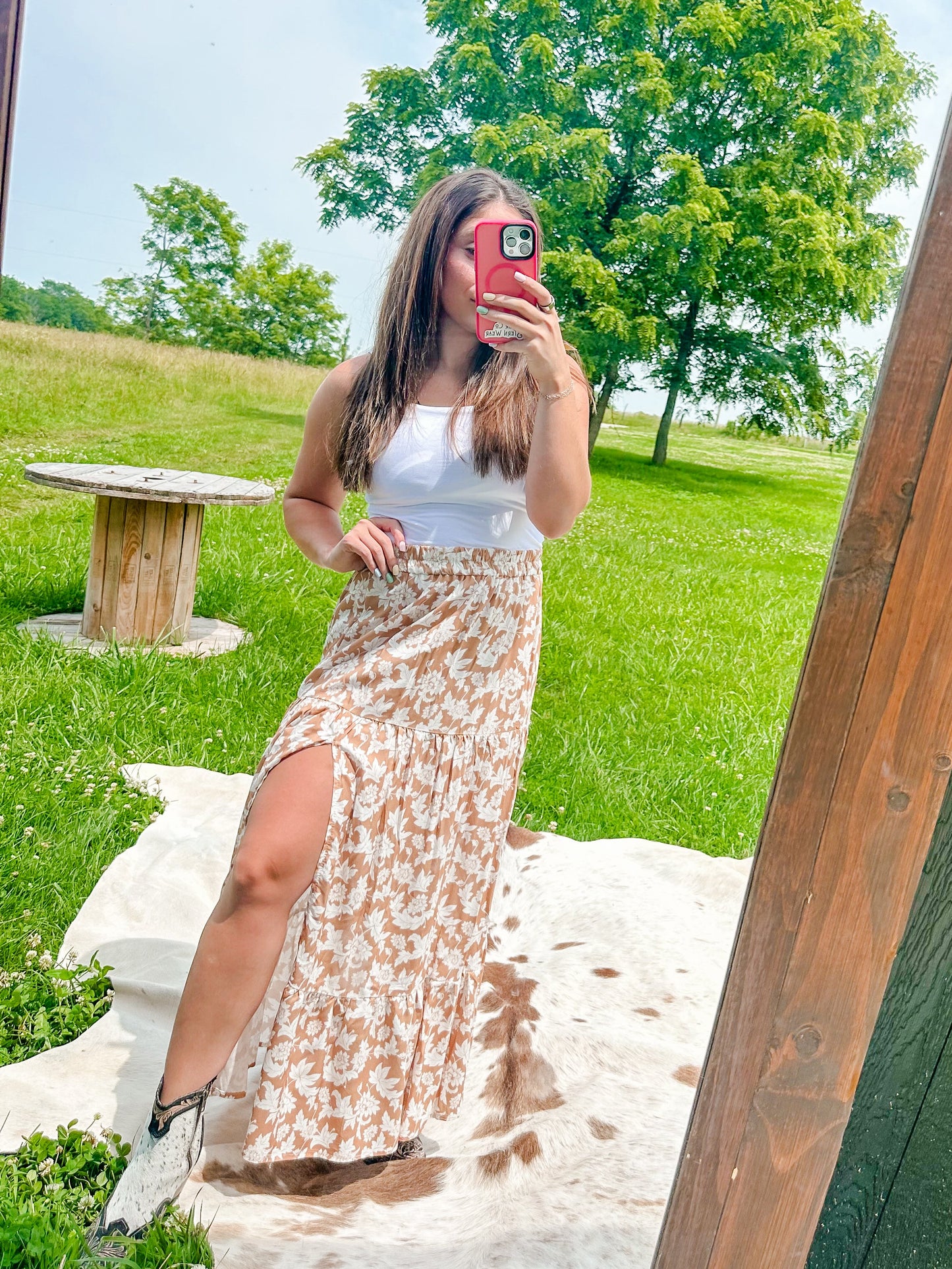Floral Cowgirl Slit Skirt