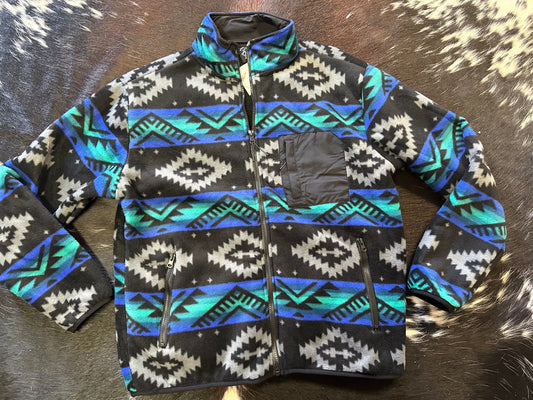 Men's Blue Aztec Fur Lined Full Zip Jacket