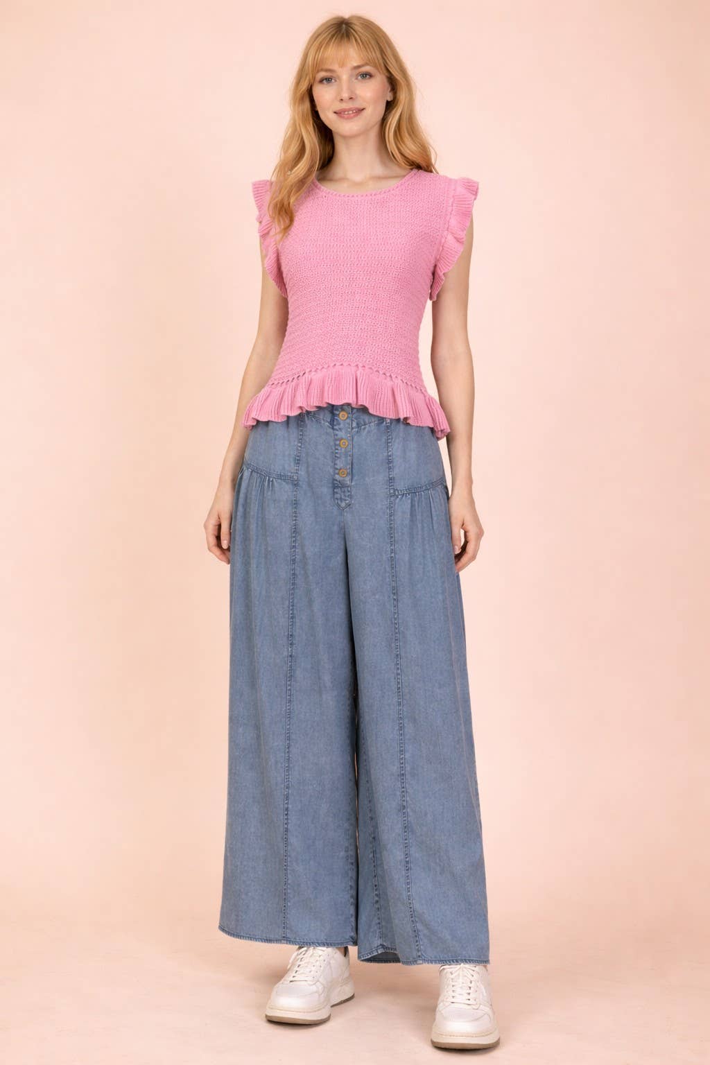 Pink Ruffle Knit Top